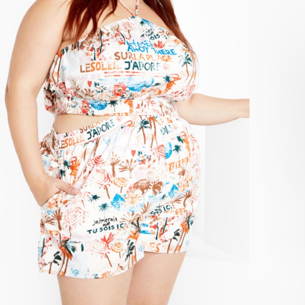 City chic orange postcard play suit